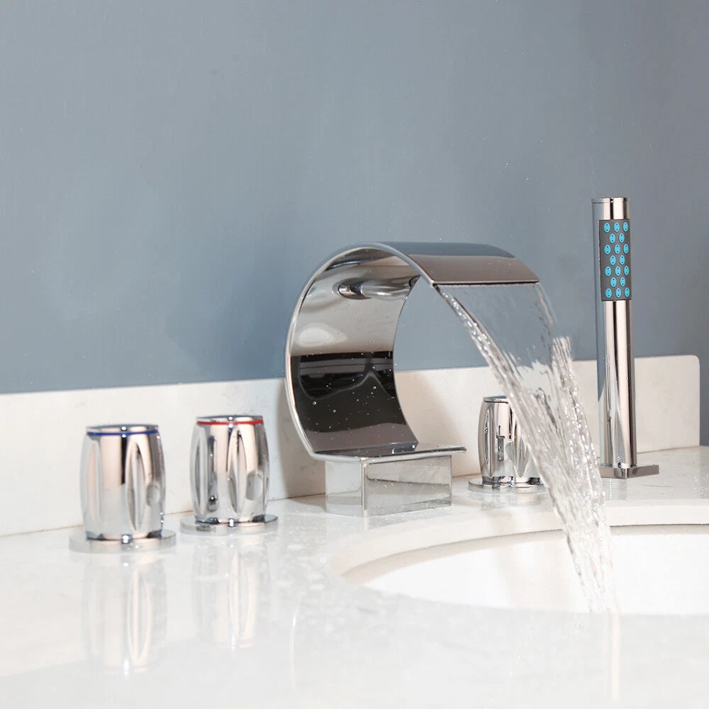 Waterval badkraan Swan 5-delig chroom met handdouche