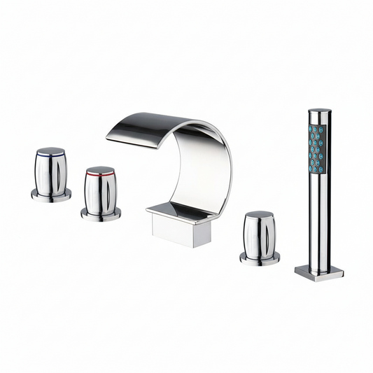 Waterval badkraan Swan 5-delig chroom met handdouche