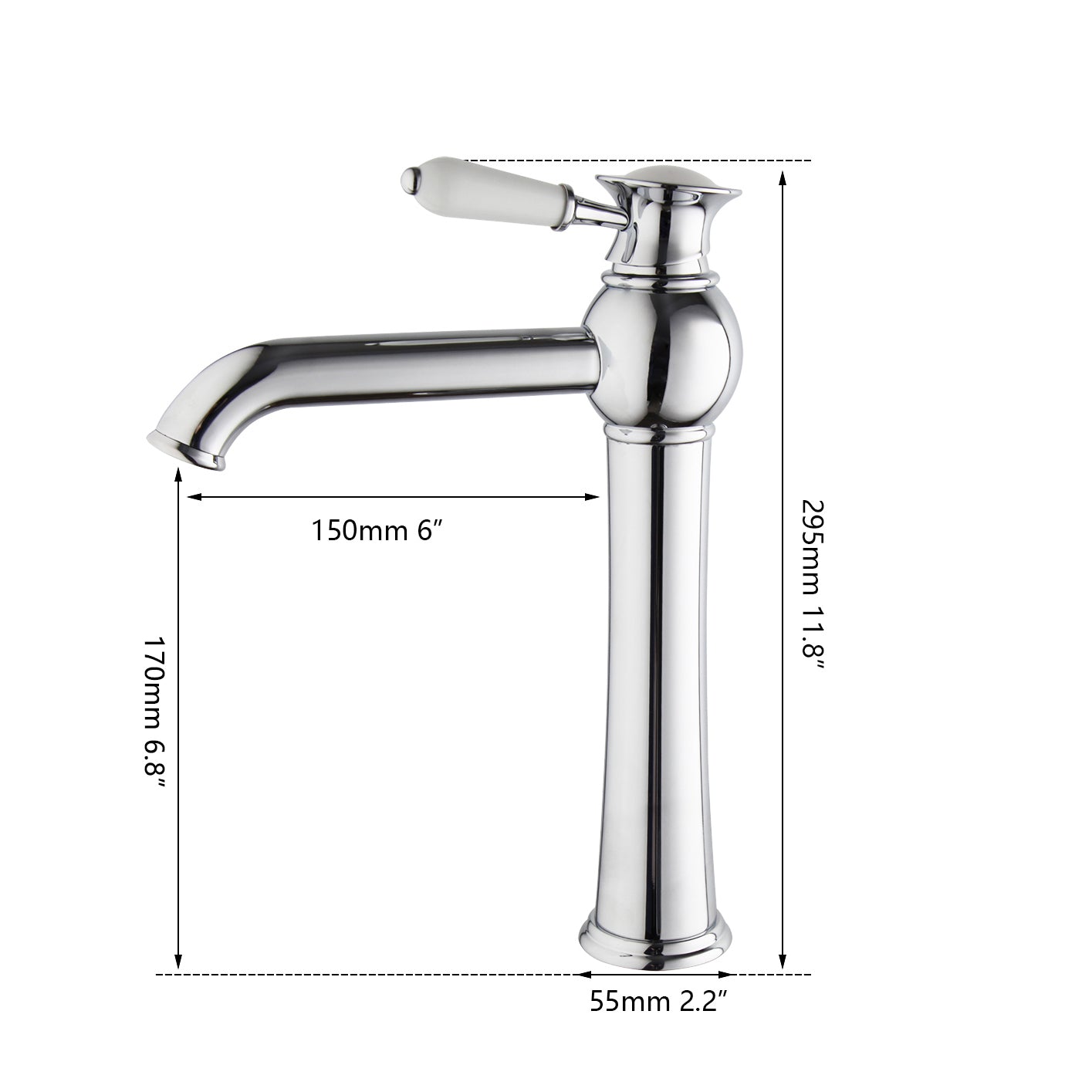 afmeting C36 chroomkraan