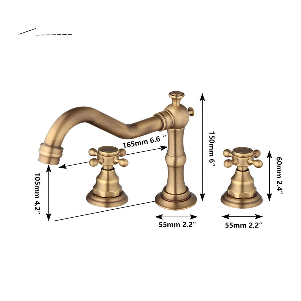 Landhausstil 3-teilige Waschtischarmatur, bronzefarben