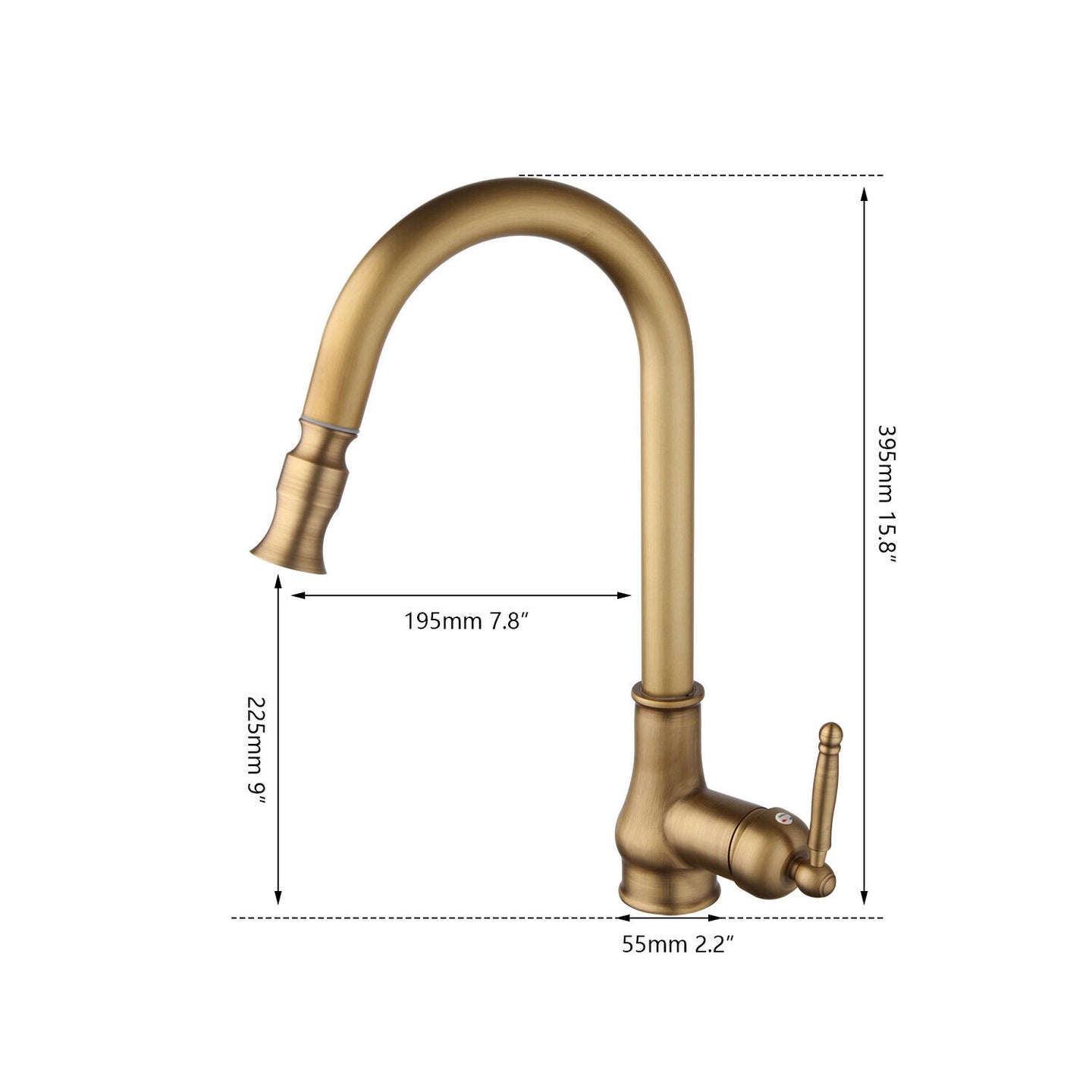 afmetingen bronskleurige kraan
