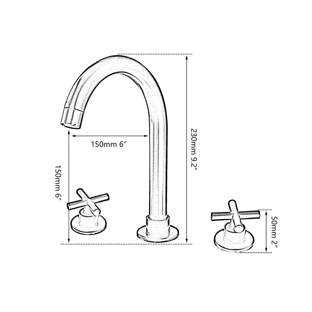 Elegant 3-piece surface-mounted chrome mixer tap