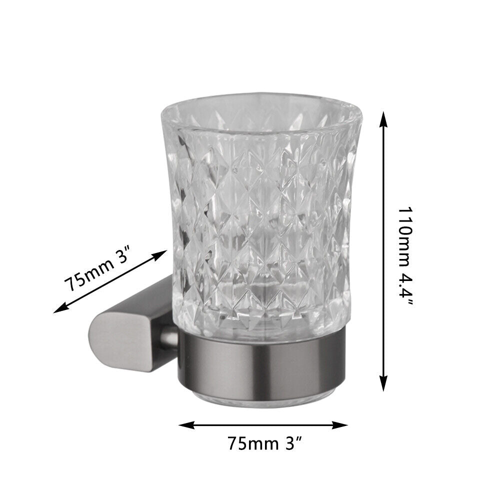 Gun metal toothbrush holder with glass cup