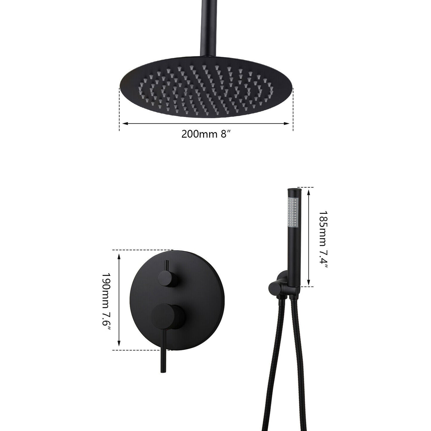 Black rain shower ceiling connection