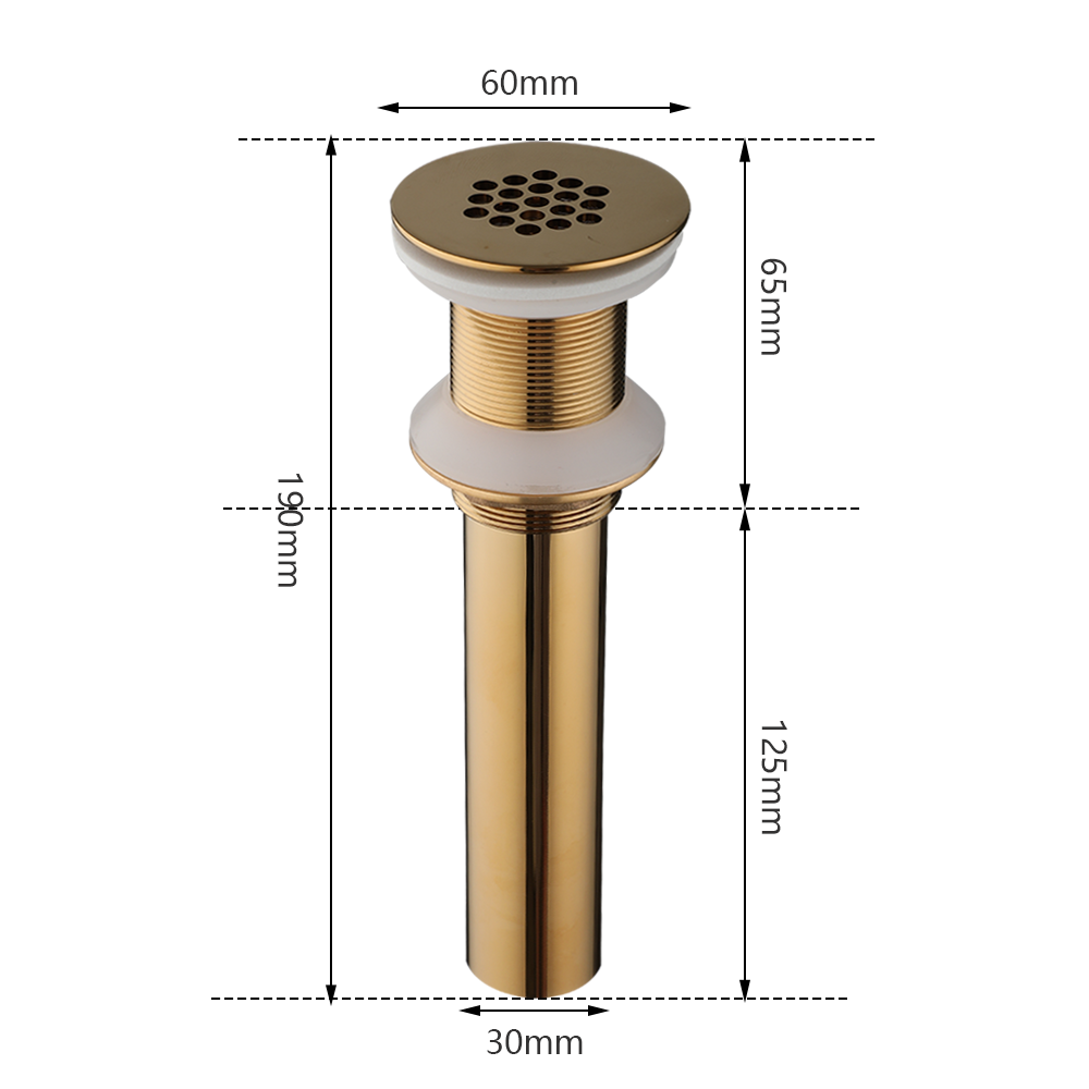 Gold-colored washbasin drain not closable