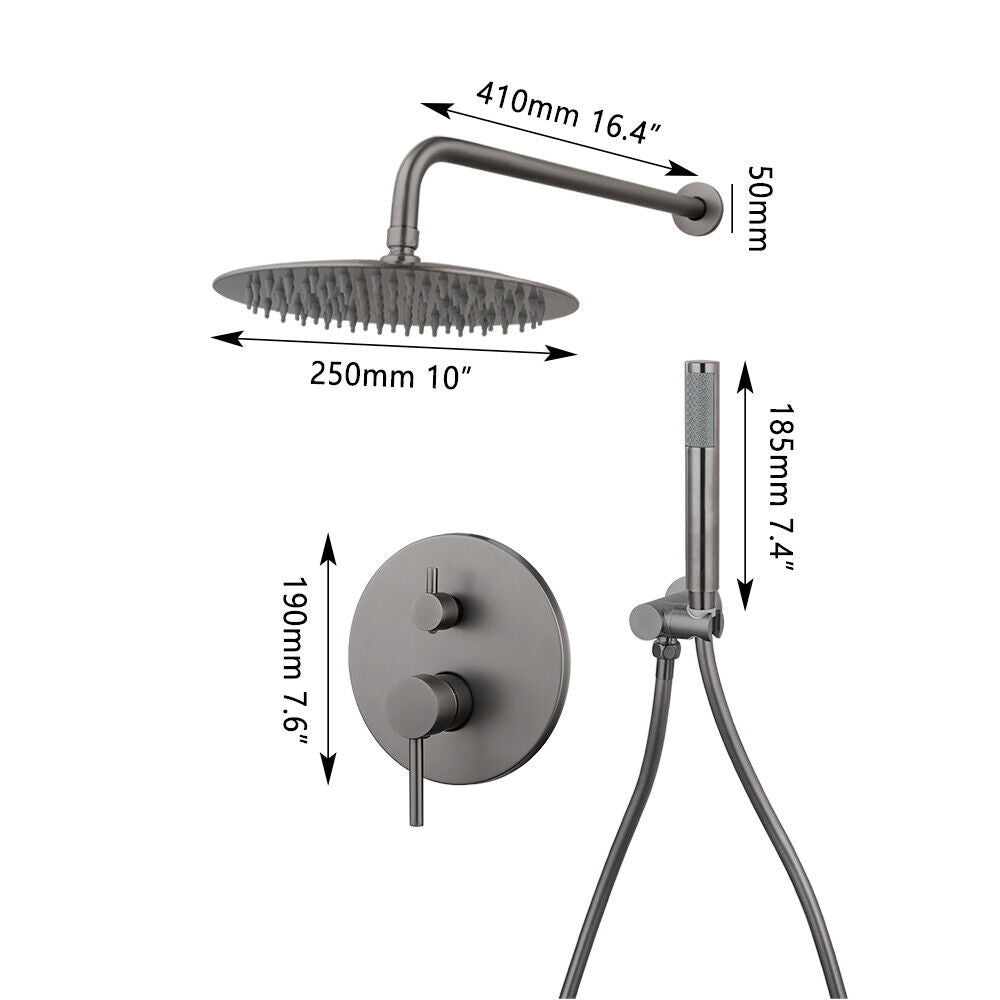 Gun metal built-in rain shower with hand shower