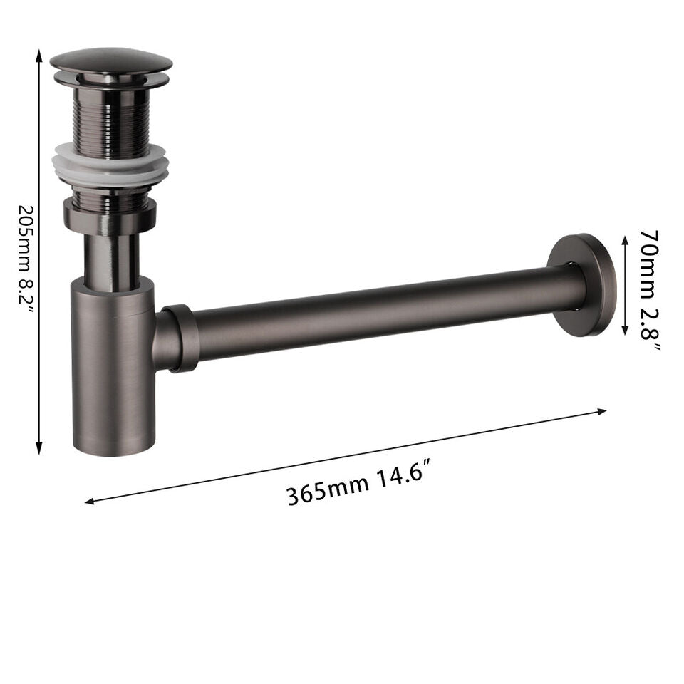 Modern gun metal siphon with pop-up click drain