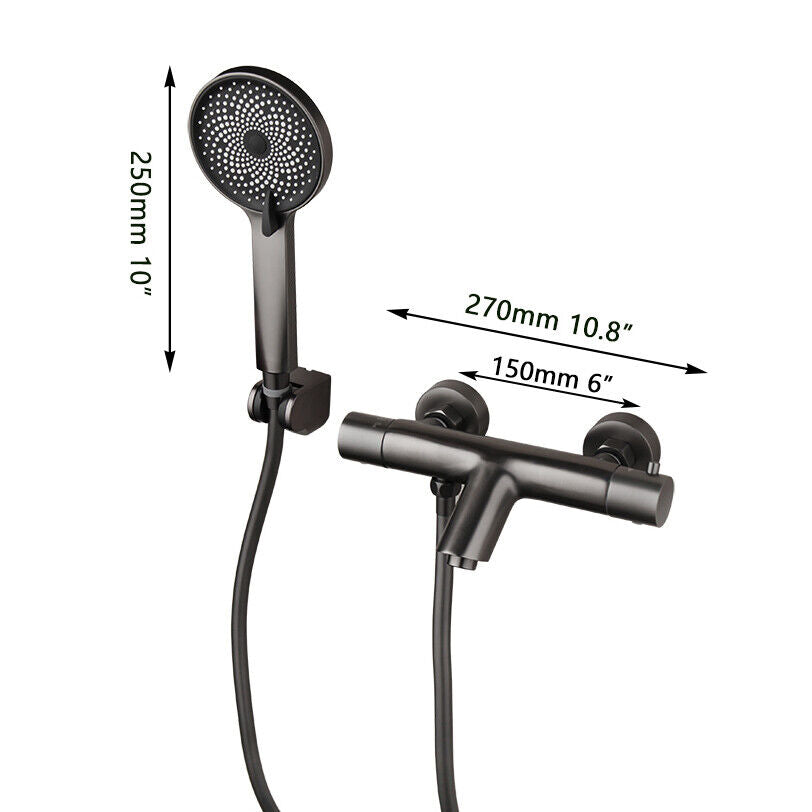 Thermostat-Badewannenarmatur in Gun Metal mit 3-Positionen-Handbrause