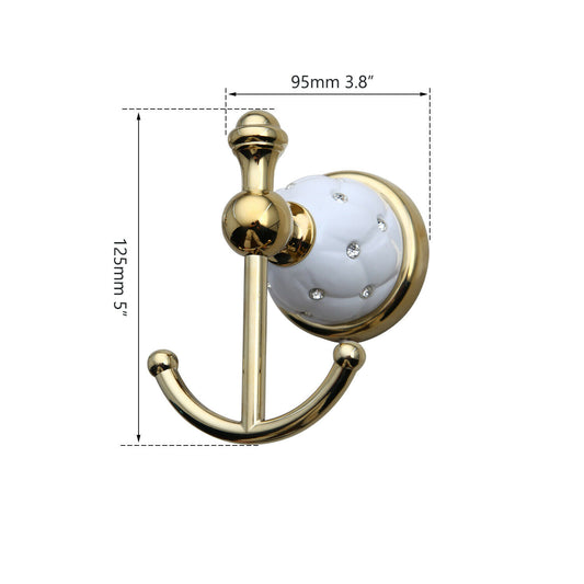 Gold-colored towel hook with white elements