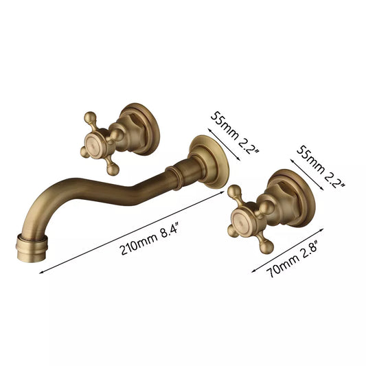 Nostalgische 3-teilige Waschtischarmatur mit Bronze-Finish (Wandmontage)