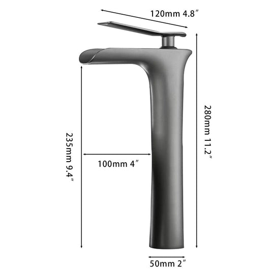 Gun metal waterfall mixer tap