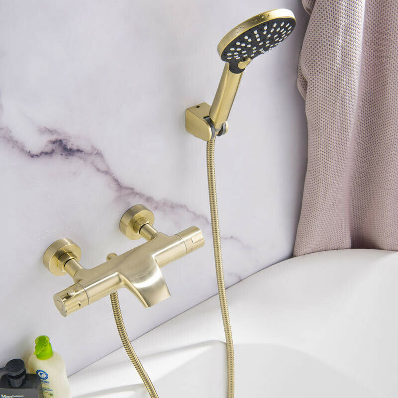 Brushed gold thermostatic bath tap