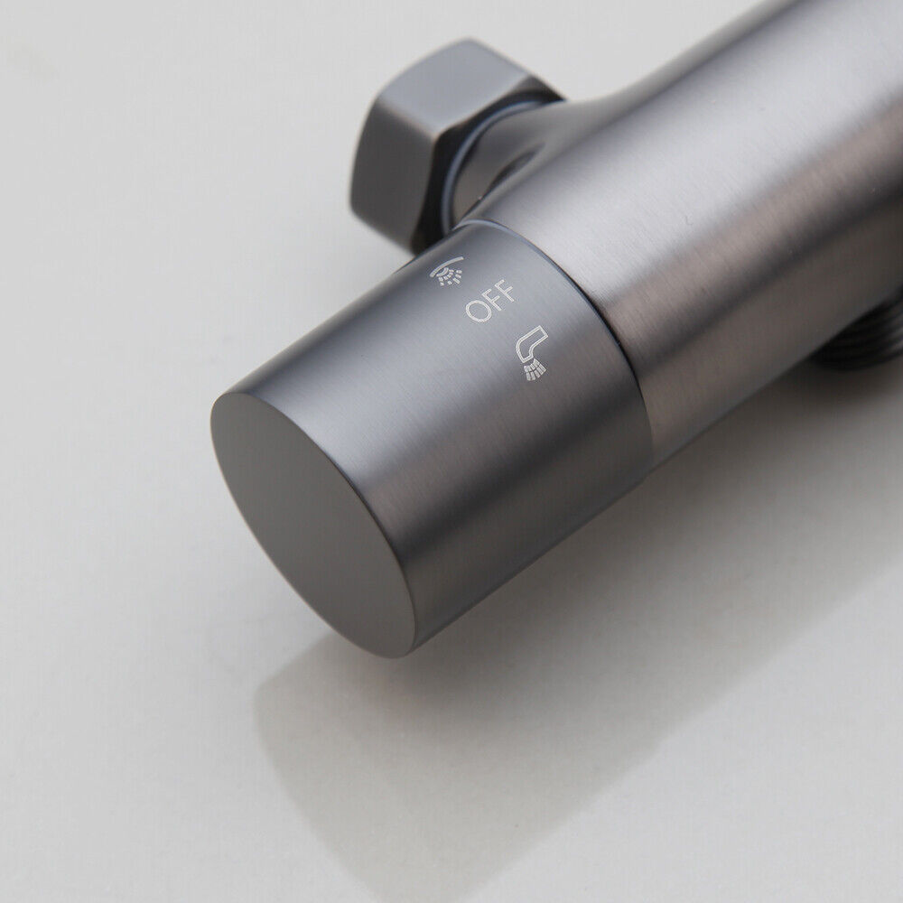 Thermostat-Badewannenarmatur in Gun Metal mit 3-Positionen-Handbrause