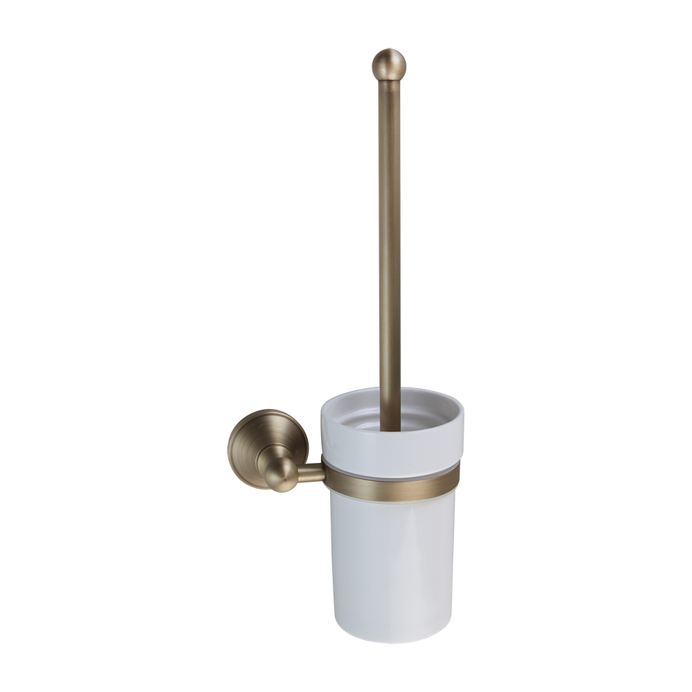 WC borstel houder brons antiek look met wit keramiek pot