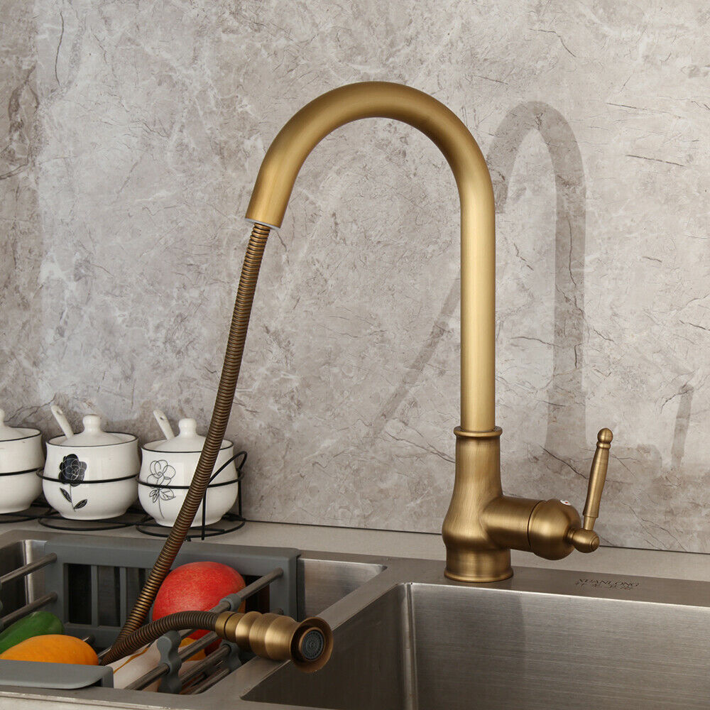 bronzen keukenkraan met uittrekbare sproeikop