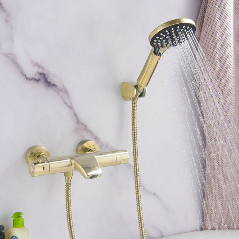 Brushed gold thermostatic bath tap