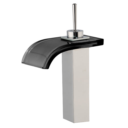 Waterfall faucet with dark colored glass mouth