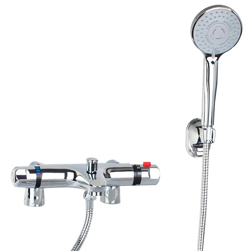 Thermostatische badkraan met doucheslang en handdouche voor badrandmontage