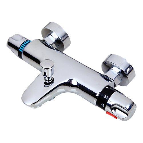 Thermostatic bath tap with hand shower connection.