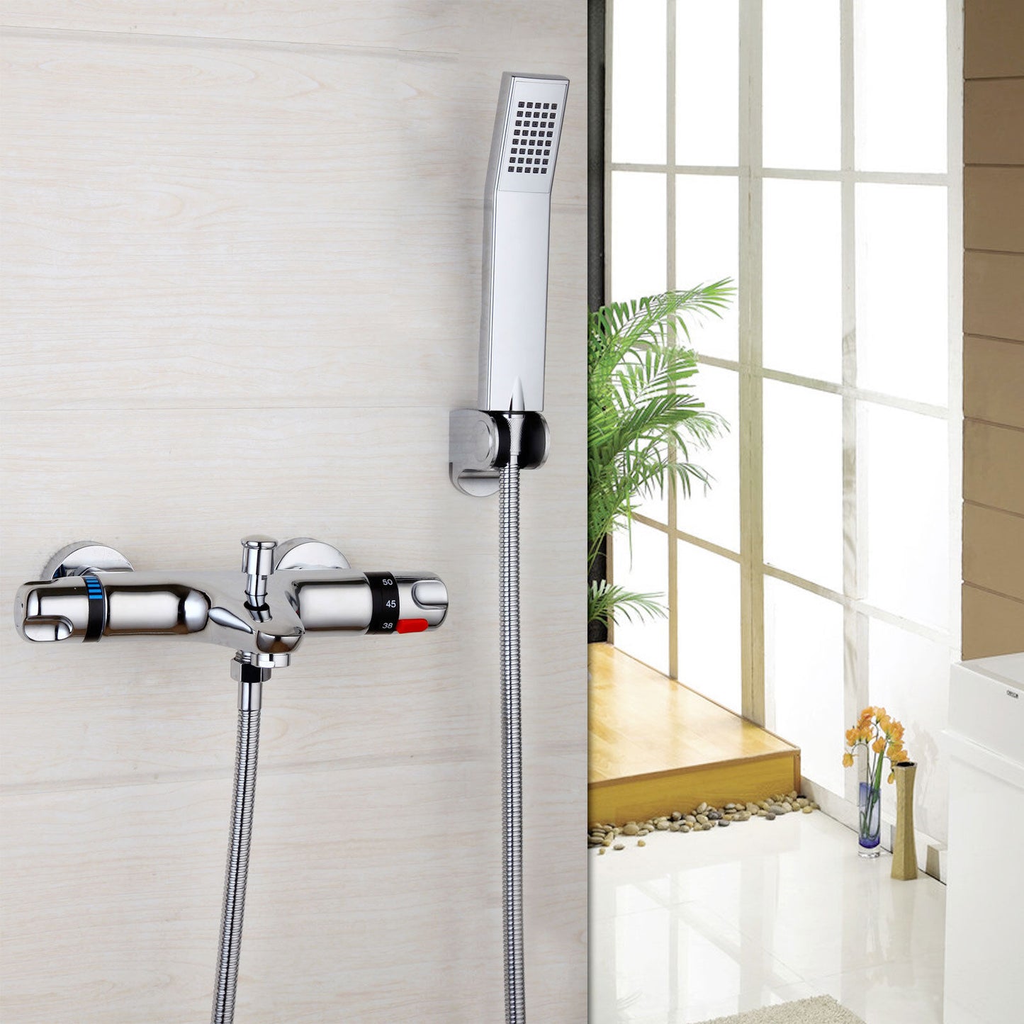Modern chrome bath tap thermostatic