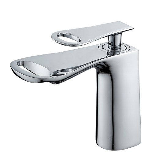 Compacte chroom wastafelmengkraan met waterval-uitloop