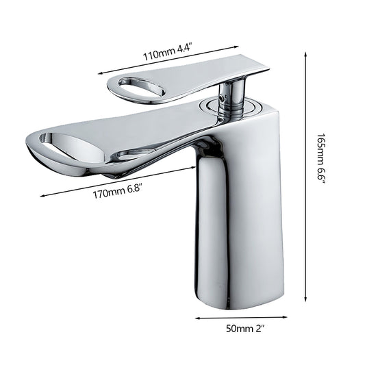 Compacte chroom wastafelmengkraan met waterval-uitloop