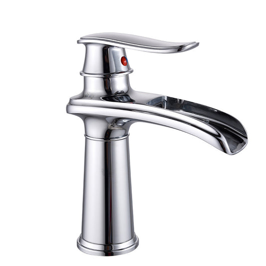 Compacte chroom wastafelmengkraan met open waterval-uitloop