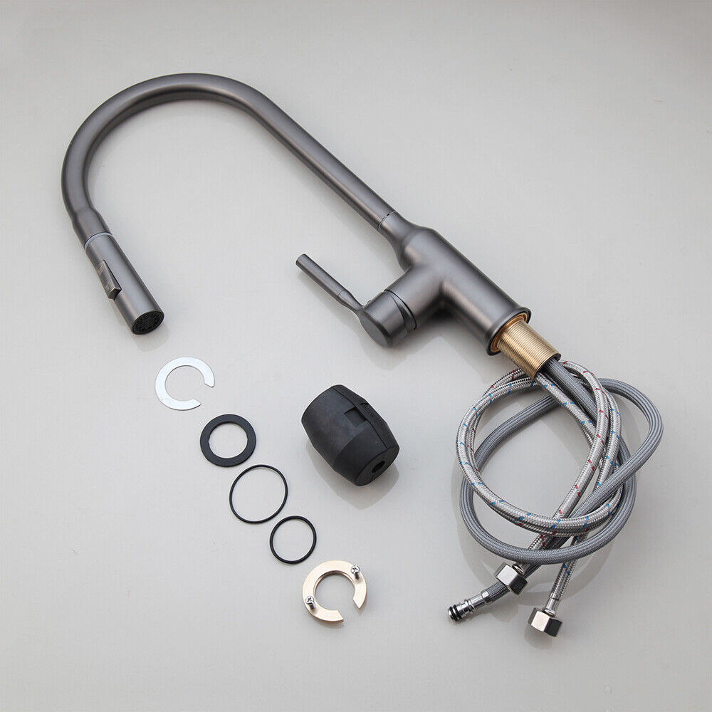 compleet gun metal keukenkraan met uittrekbare sproeikop