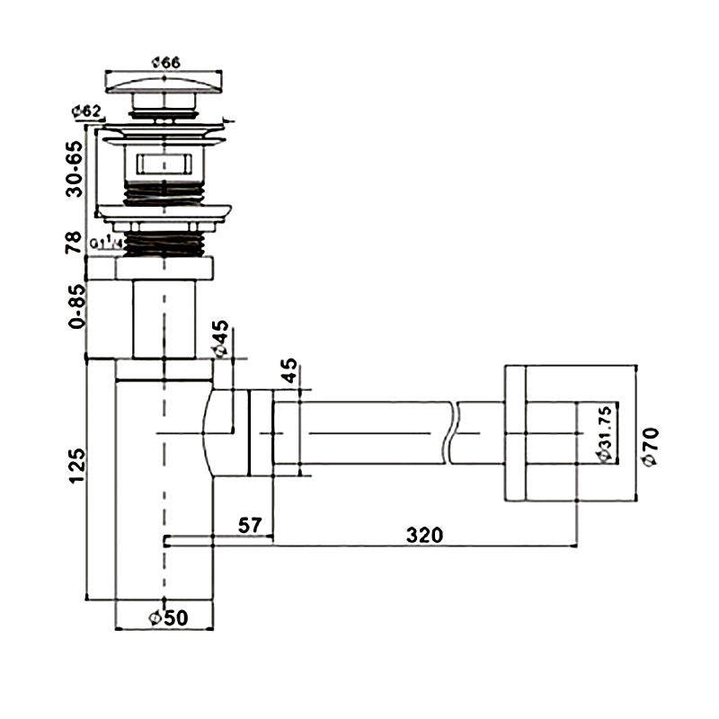Bronze siphon incl. pop-up drain