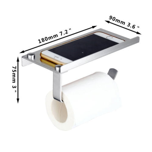 Stainless steel toilet roll holder with handy telephone table