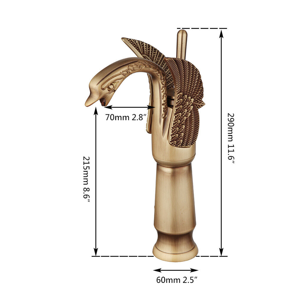 Bronze-colored high mixer tap in the shape of a swan