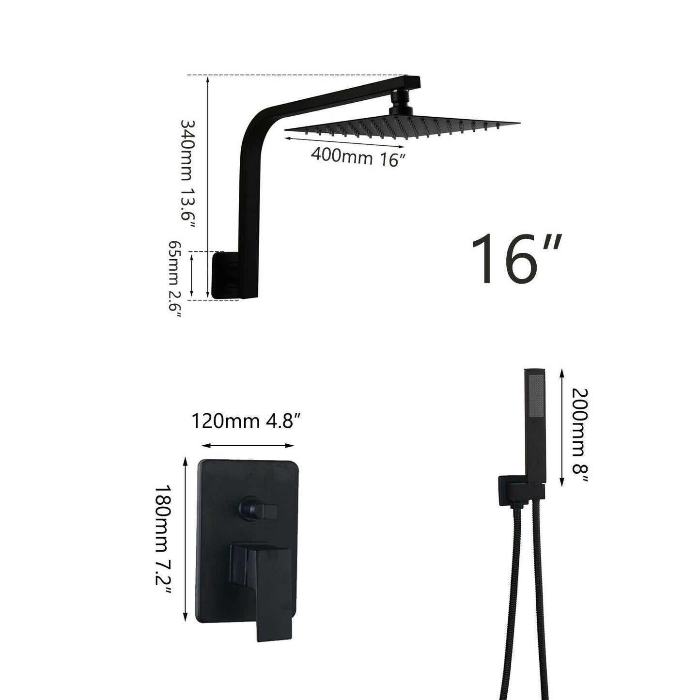 Black built-in shower