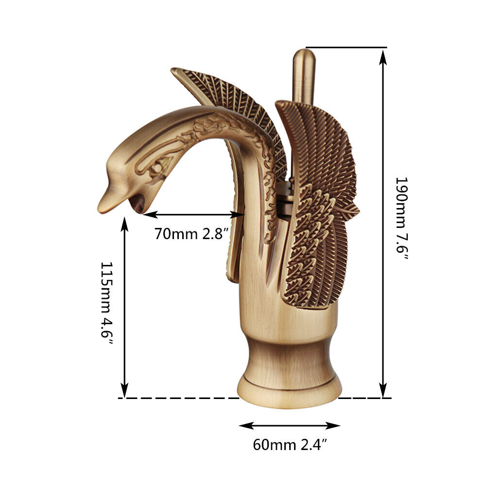 Bronze-colored mixer tap in the shape of an elegant swan