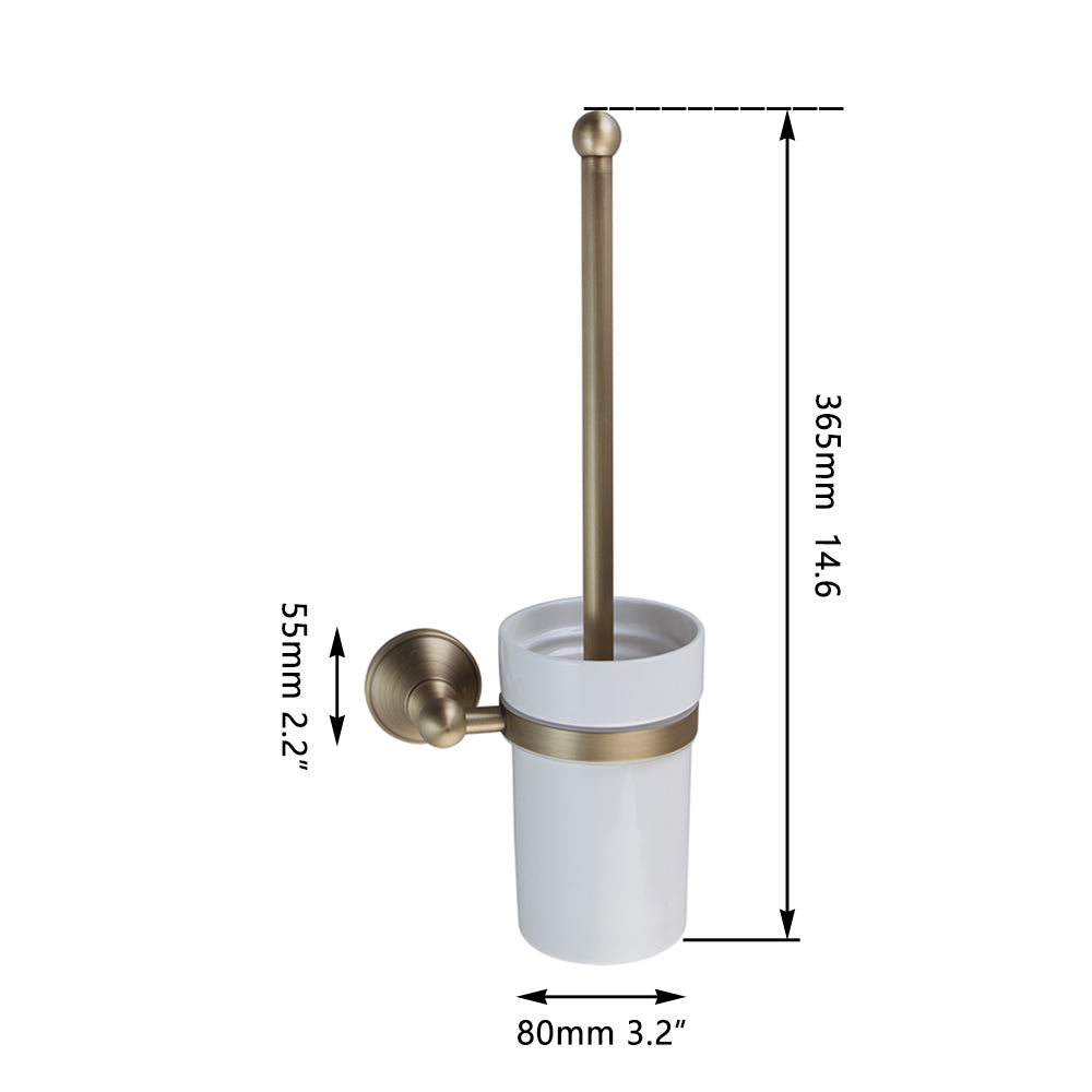 WC borstel houder brons antiek look met wit keramiek pot