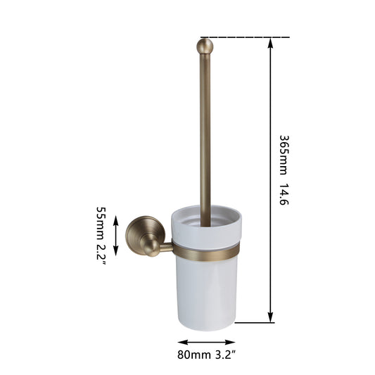 WC borstel houder brons antiek look met wit keramiek pot