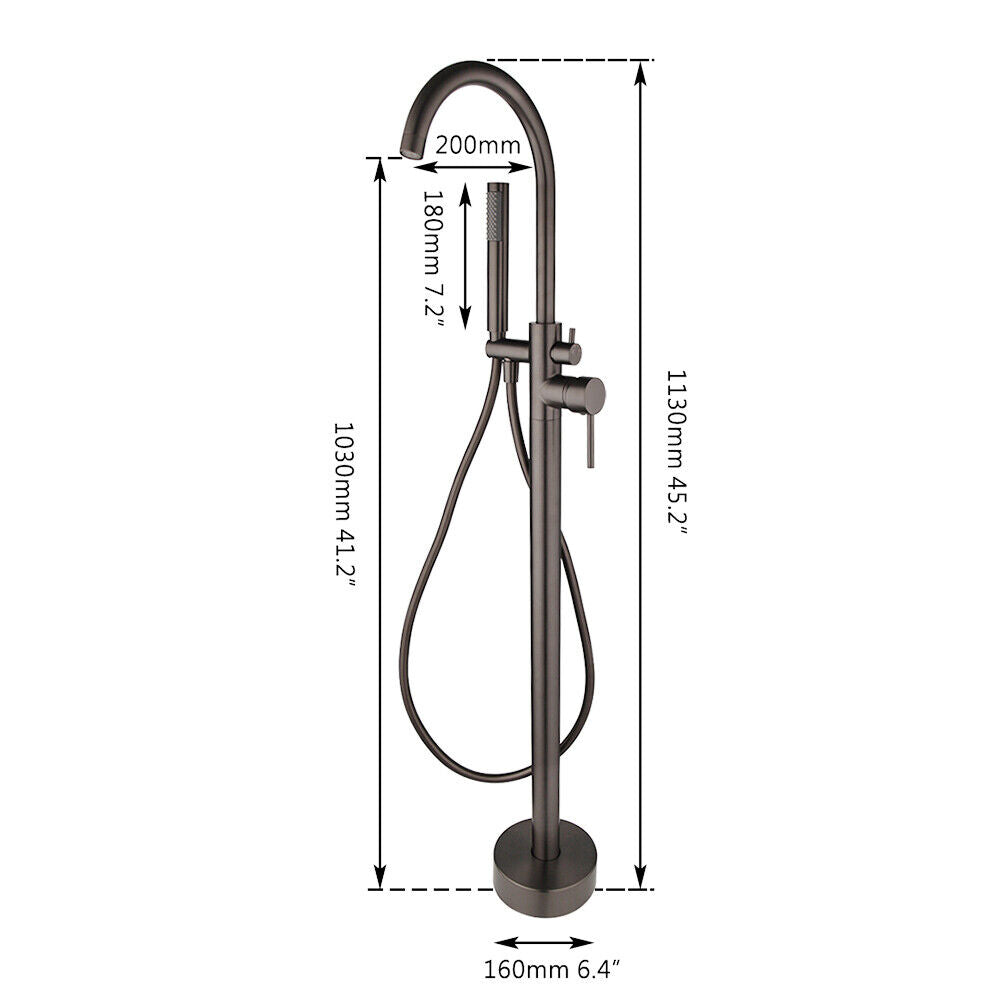 Gun metal standing bath tap with hand shower