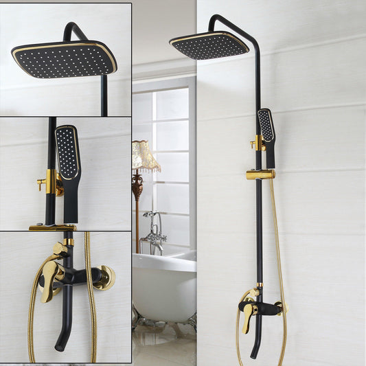 Matt black and gold surface-mounted shower