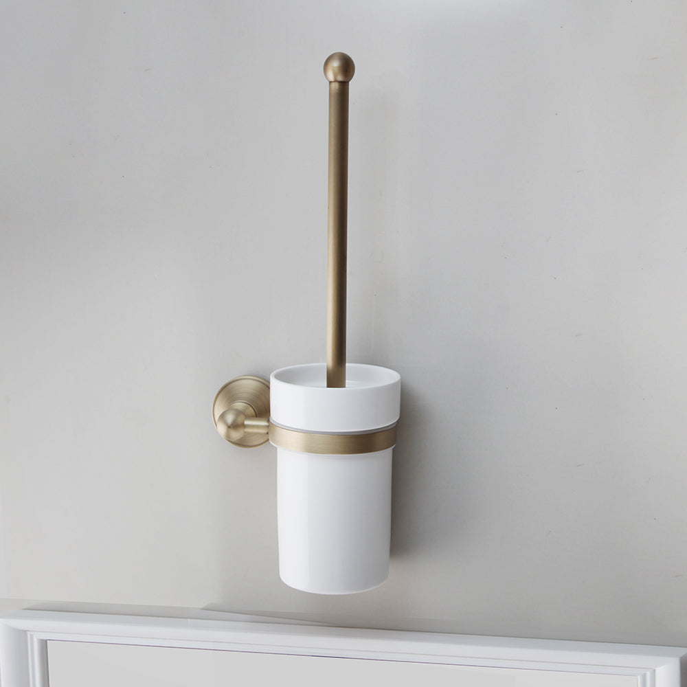 WC borstel houder brons antiek look met wit keramiek pot