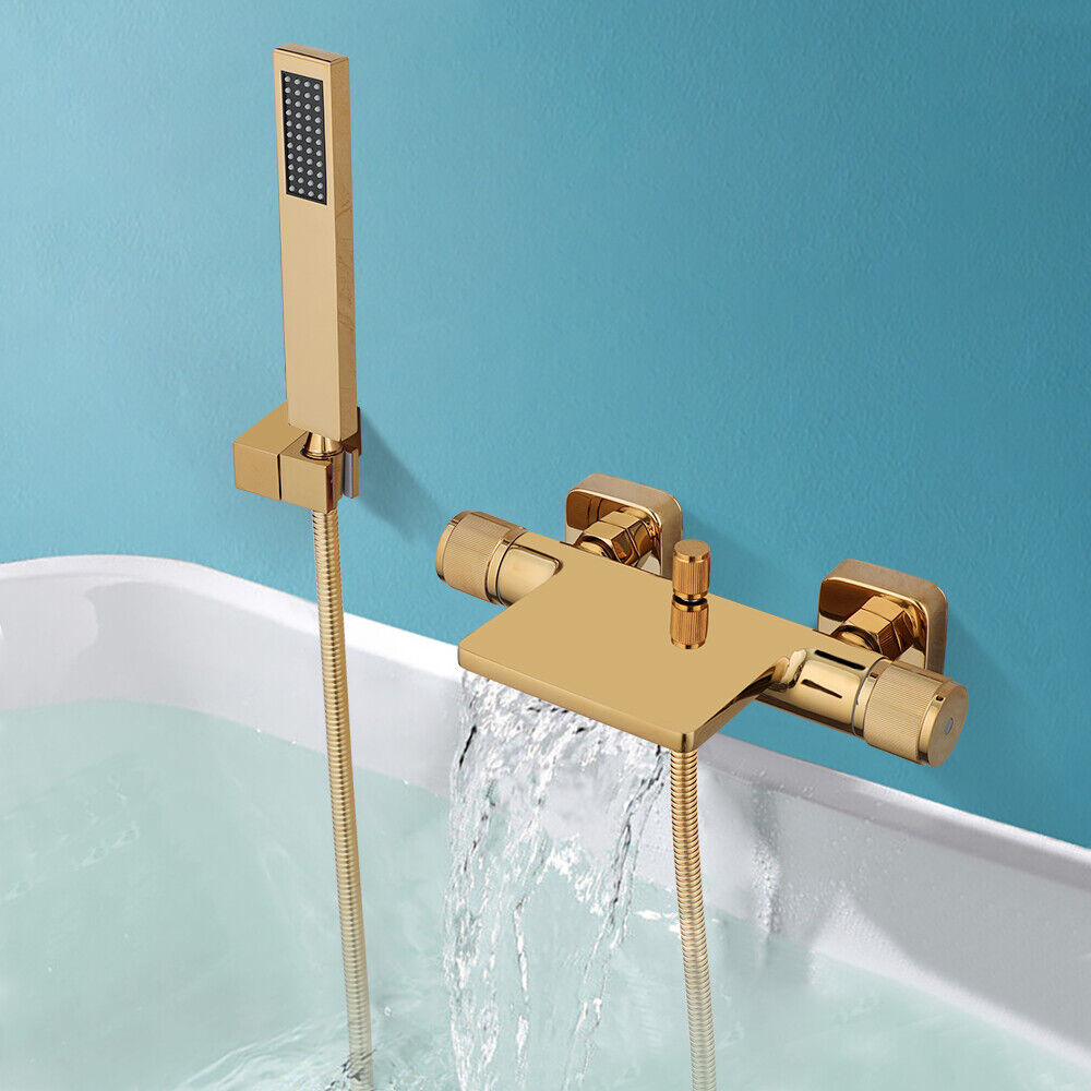 Goldfarbene Wasserfall-Badewannenarmatur