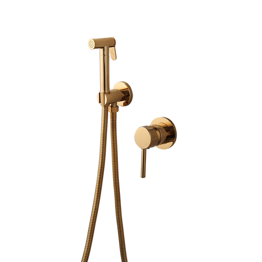 Gold-colored bidet sprayer for bathroom and toilet