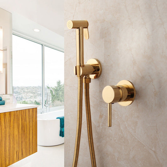 Gold-colored bidet sprayer for bathroom and toilet