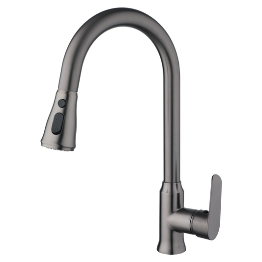 Stylish gun metal kitchen faucet with pull-out spray head