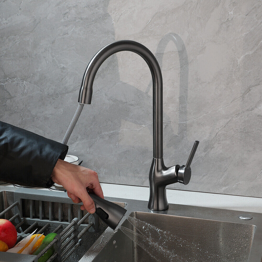 Kitchen faucet gun metal with pull-out spray head