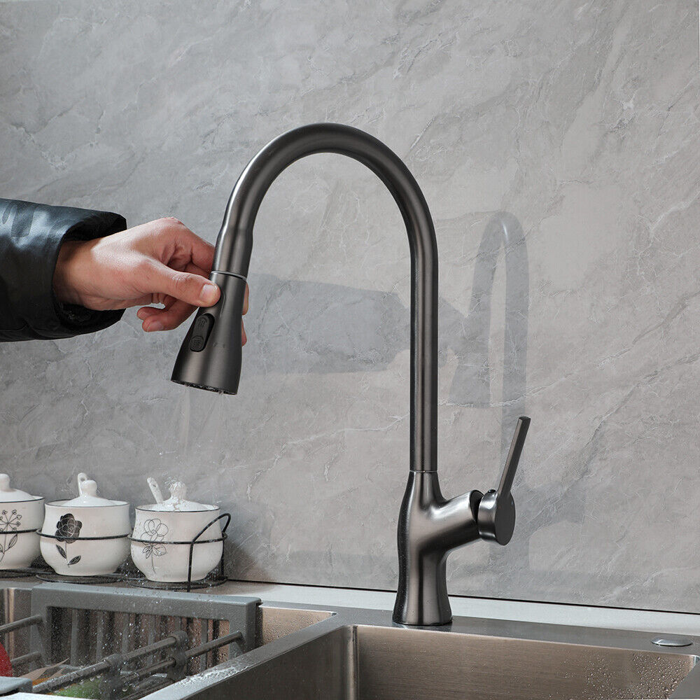 Kitchen faucet gun metal with pull-out spray head
