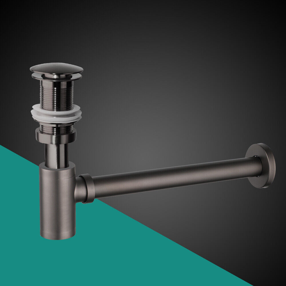 Modern gun metal siphon with pop-up click drain