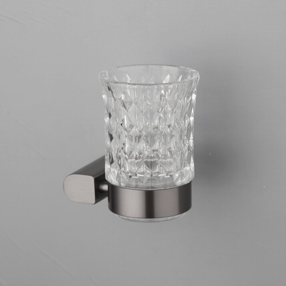 Gun metal toothbrush holder with glass cup