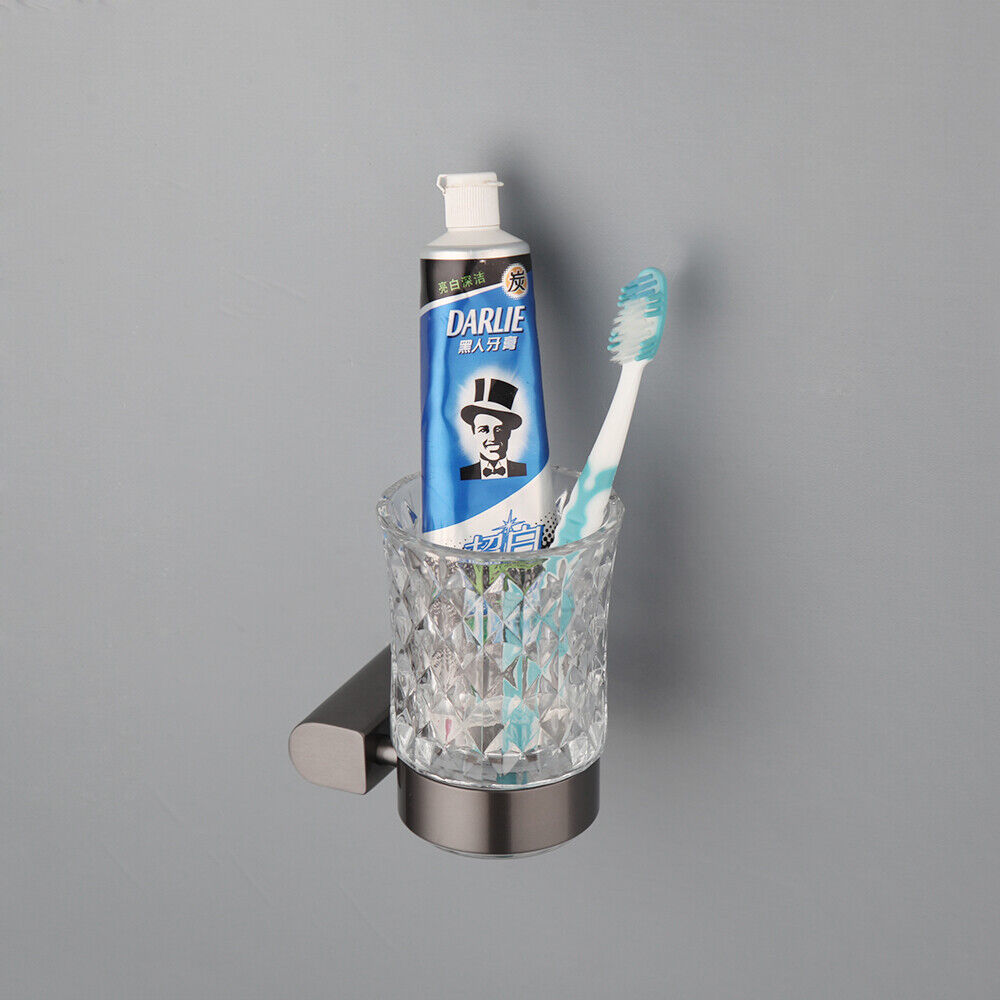 Gun metal toothbrush holder with glass cup