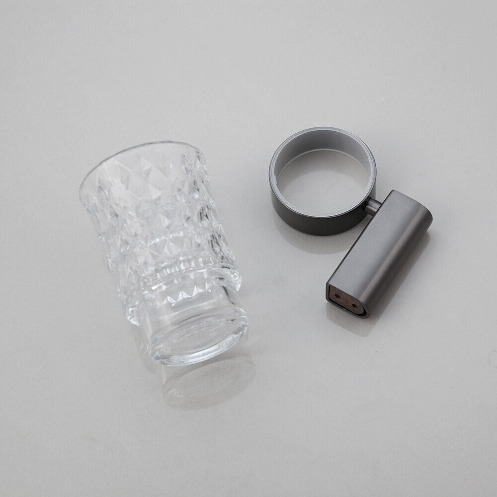 Gun metal toothbrush holder with glass cup