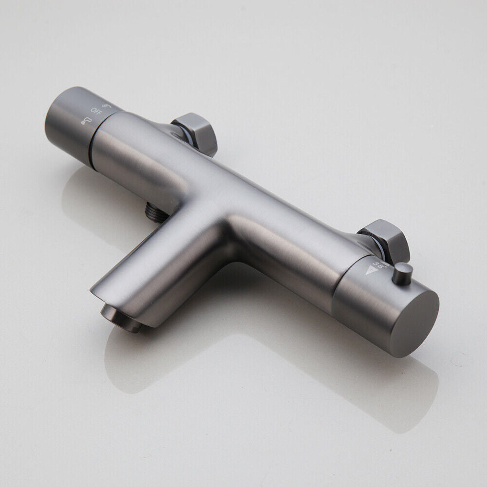 Thermostat-Badewannenarmatur in Gun Metal mit 3-Positionen-Handbrause