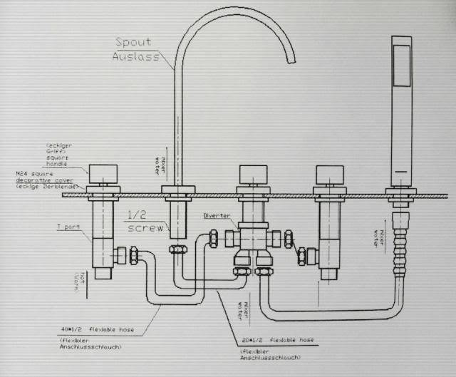 5-teiliger eleganter Chrom-Badewannenhahn